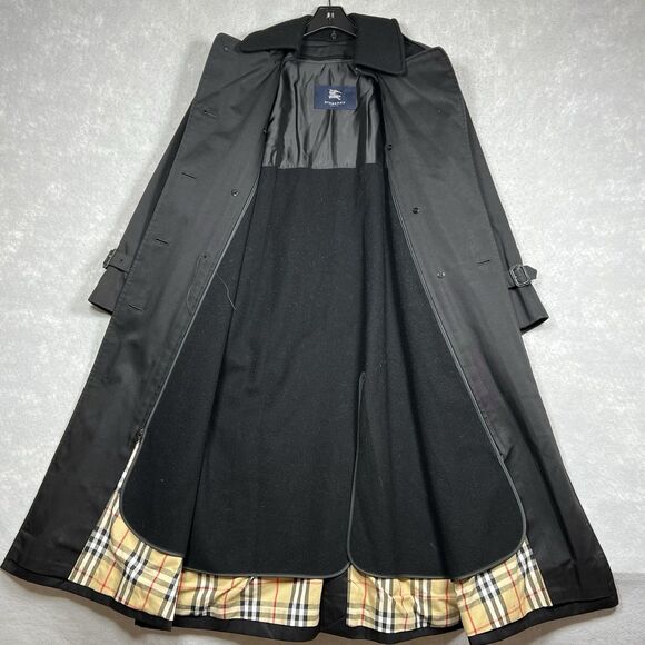 Burberry Trench Coat Womens 8 Black Full Length Nova Check Removable Lining - Picture 4 of 16